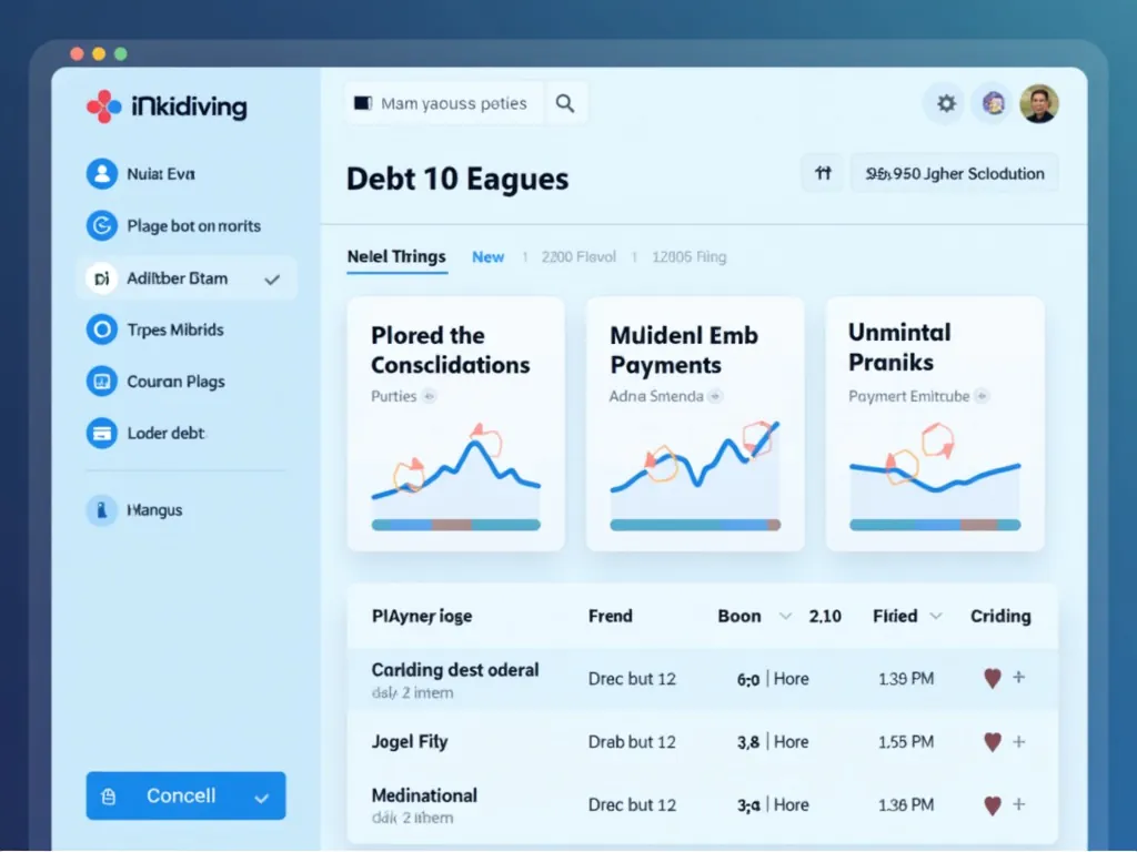 'Create an image showing an AI interface displaying various debt management options, including debt consolidation scenarios and automated payment sche