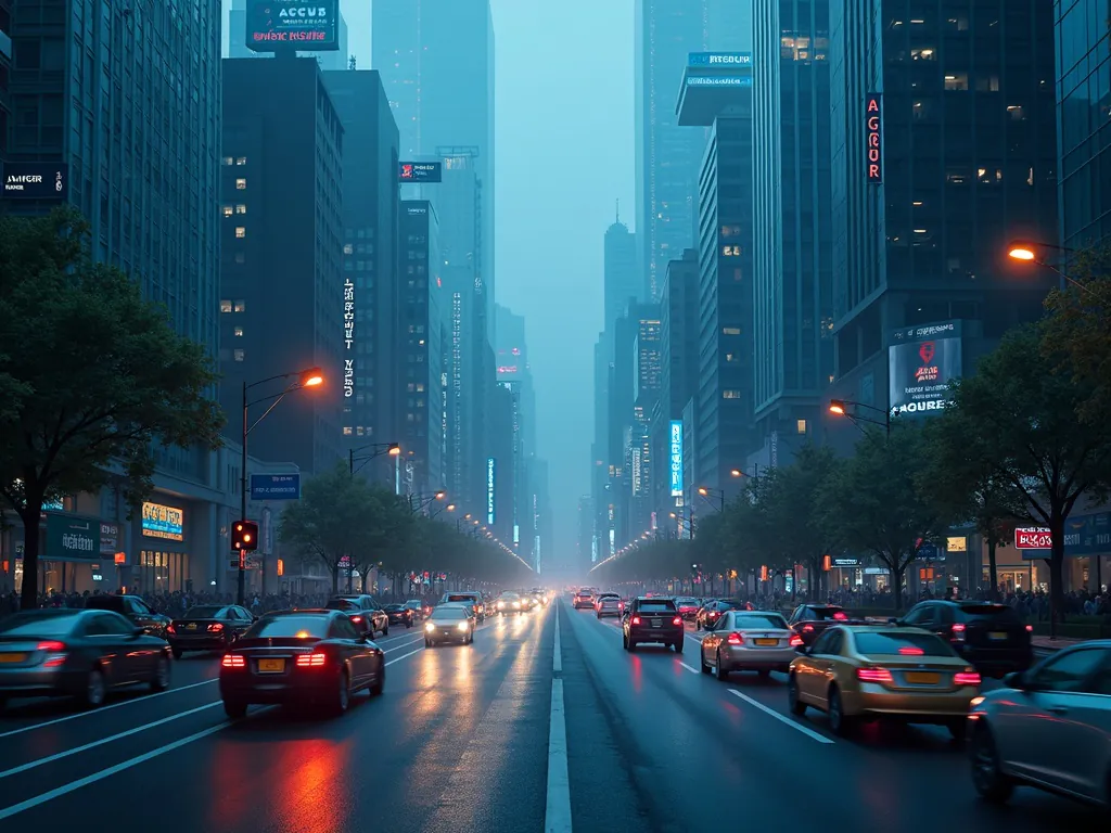 Show a futuristic cityscape where elements like traffic lights and public transport are seamlessly integrated with brain-computer interface technology